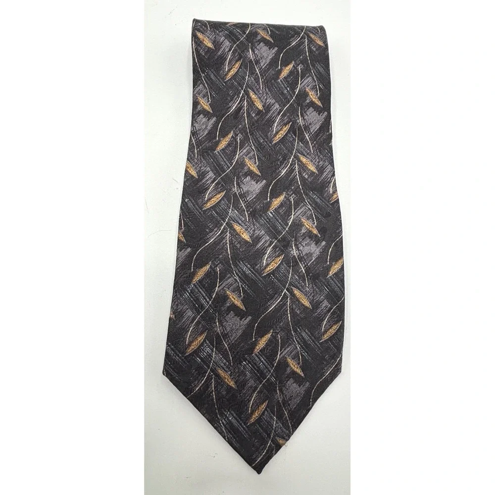 T.K.S. for Nordstrom Men's 100% Silk Tie Black Gray Gold Abstract Made in Korea